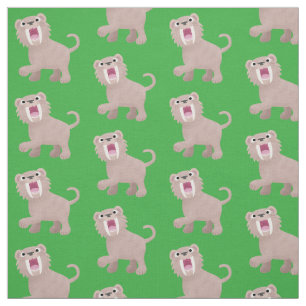 Cute Sabre Toothed Tiger Smilodon cartoon Fabric