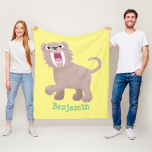 Cute Sabre Toothed Tiger Smilodon cartoon Fleece Blanket