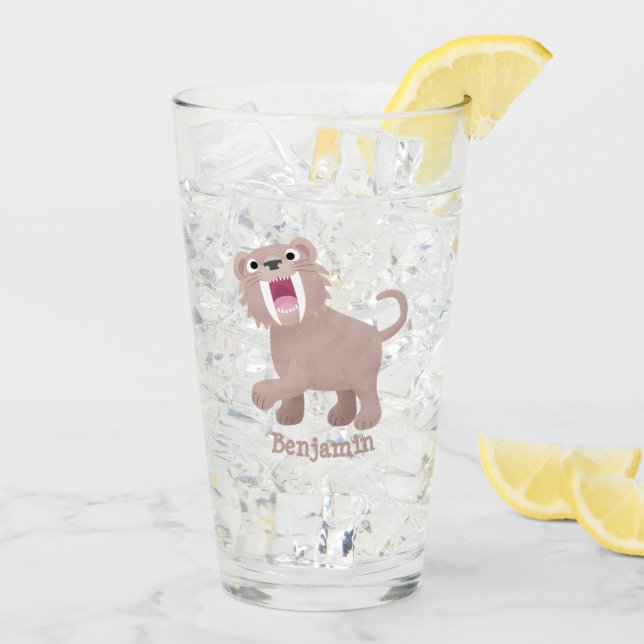 Cute Sabre Toothed Tiger Smilodon cartoon Glass (Back Ice)