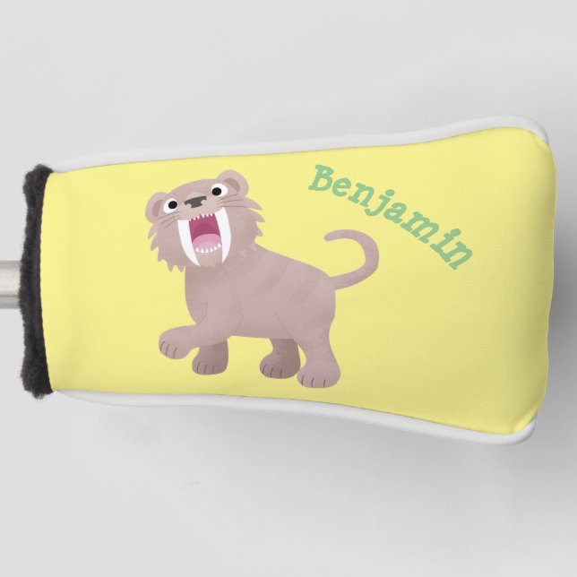 Cute Sabre Toothed Tiger Smilodon cartoon Golf Head Cover (Front)