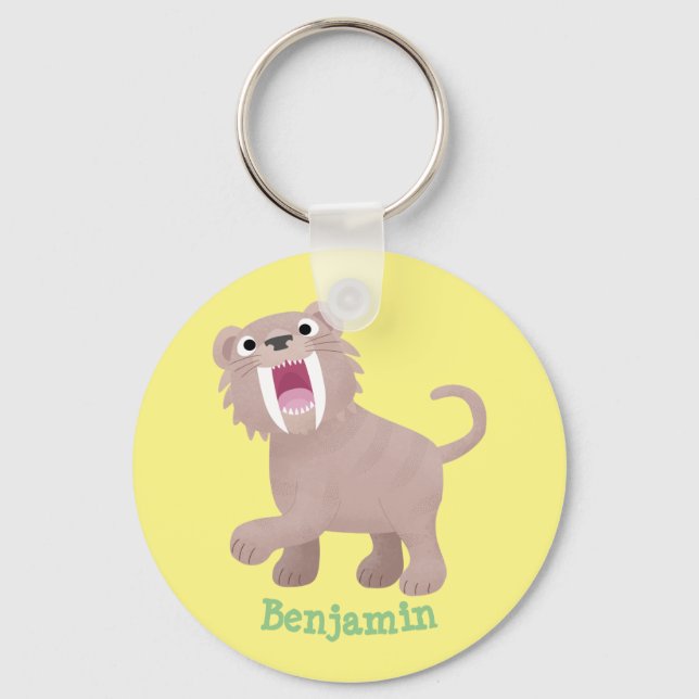 Cute Sabre Toothed Tiger Smilodon cartoon Key Ring (Front)