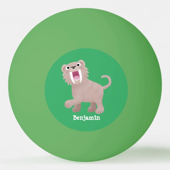 Cute Sabre Toothed Tiger Smilodon cartoon Ping Pong Ball (Front)