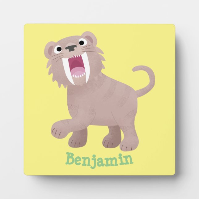 Cute Sabre Toothed Tiger Smilodon cartoon Plaque (Front)