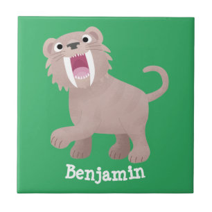 Cute Sabre Toothed Tiger Smilodon cartoon Tile