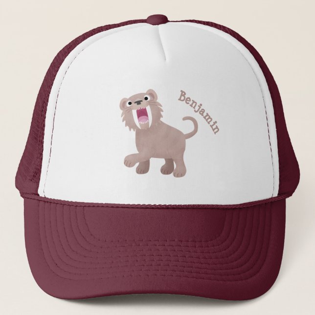 Cute Sabre Toothed Tiger Smilodon cartoon Trucker Hat (Front)