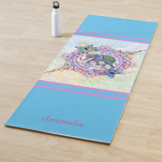 Cute Sacred Elephant Blue Monogram Yoga Mat