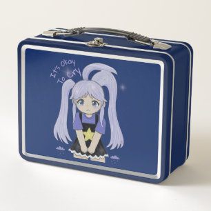 Cute Sad Girl Hand Drawn Illustration – It’s Okay Metal Lunch Box