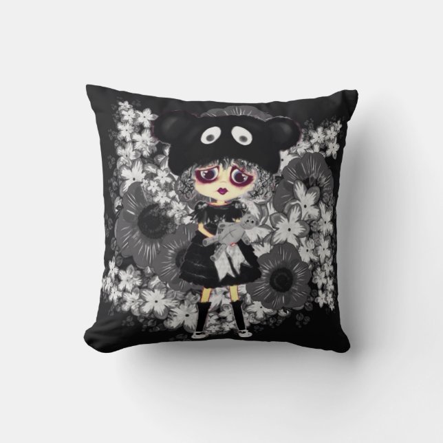 Cute Sad Gothic Girl Kawaii PinkyP by LeahG Cushion (Front)