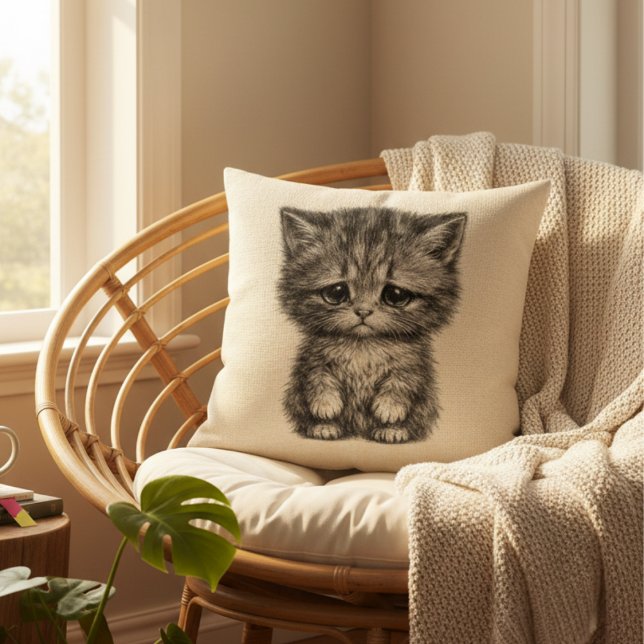 Cute Sad Kitten Decorative Pillow (Creator Uploaded)