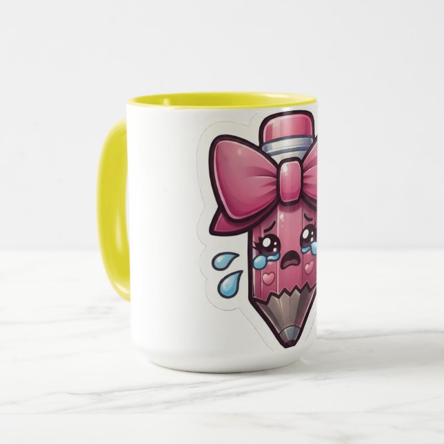Cute Sad Pencil with Pink Bow Die-Cut Sticker - Ae Mug (Front Left)