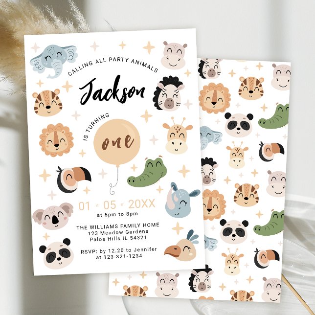 Cute Safari animal 1st birthday boy invitation (Creator Uploaded)