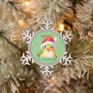 Cute Safari animal bird Santa Christmas Costume Snowflake Pewter Christmas Ornament
