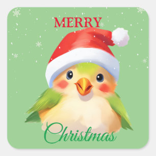 Cute Safari animal bird Santa Christmas Costume Square Sticker