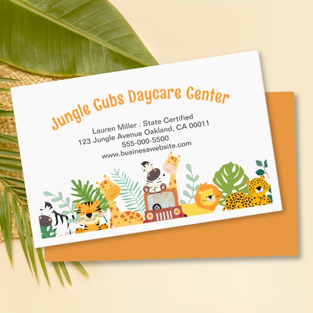 Cute Safari Animal Child Daycare Babysitter Business Card (Creator Uploaded)