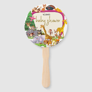 Cute Safari animal greenery baby shower Hand Fan