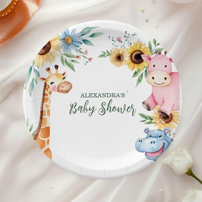 Cute Safari Animal Greenery Baby Shower Paper Plate (Creator Uploaded)