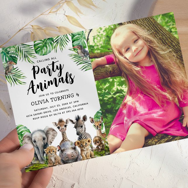 Cute Safari Animal Photo Kids Birthday Invitation (Creator Uploaded)