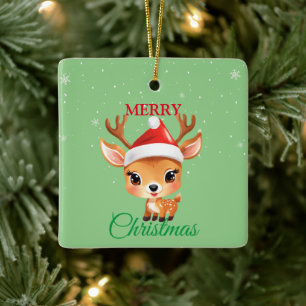 Cute Safari animal Reindeer Santa Christmas Costum Ceramic Ornament