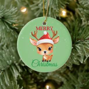 Cute Safari animal Reindeer Santa Christmas Costum Ceramic Tree Decoration
