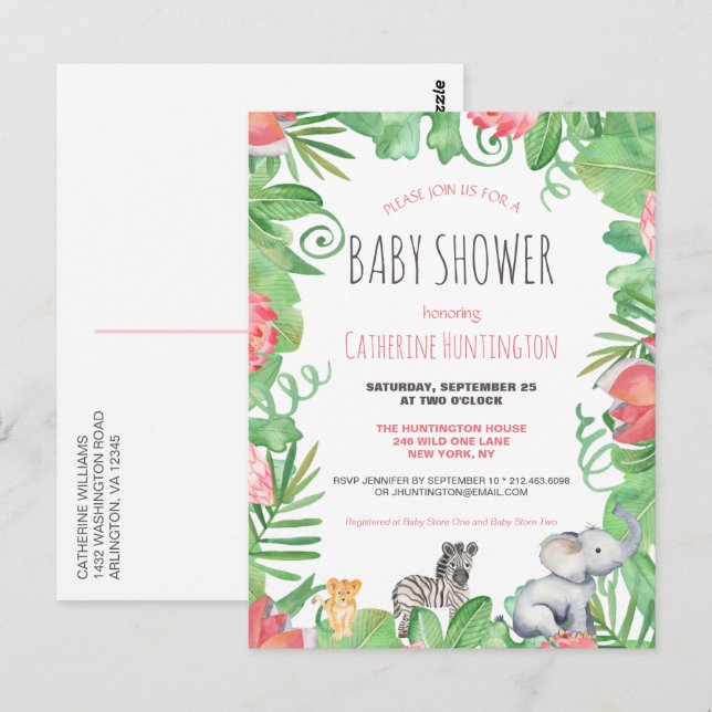 Cute Safari Animal Tropical Floral Baby Shower  Postcard (Front/Back)