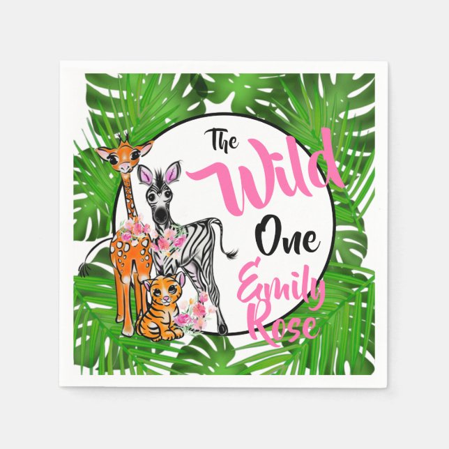 Cute Safari animals 1st Birthday | jungle Animals  Napkin (Front)