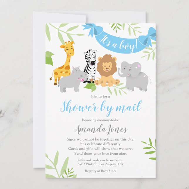 Cute Safari Animals Baby Shower Boy Invitation (Front)