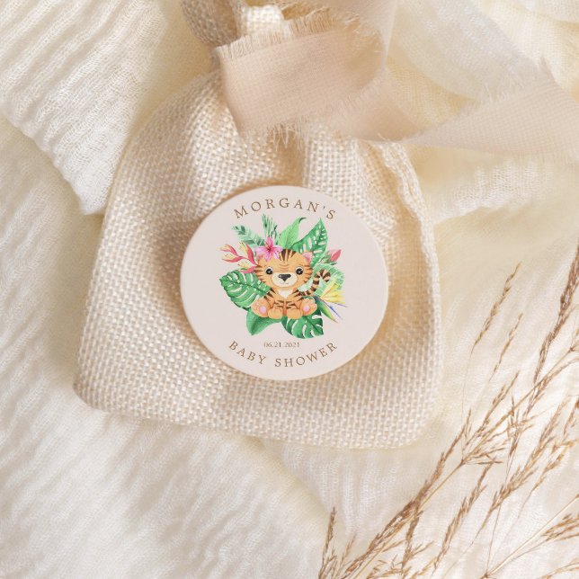 Cute Safari Animals Baby Shower Classic Round Sticker (Creator Uploaded)