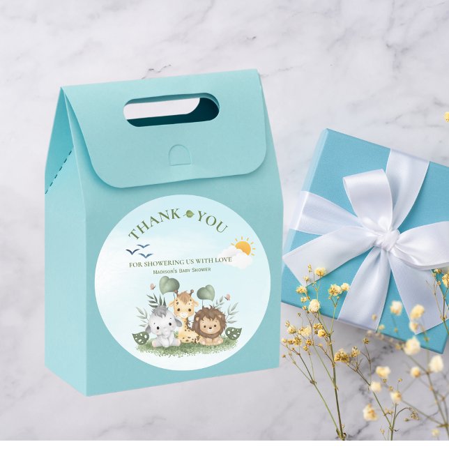 Cute Safari Animals Baby Shower  Classic Round Sticker (Creator Uploaded)