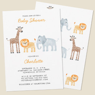 Cute Safari Animals Baby Shower Invitation