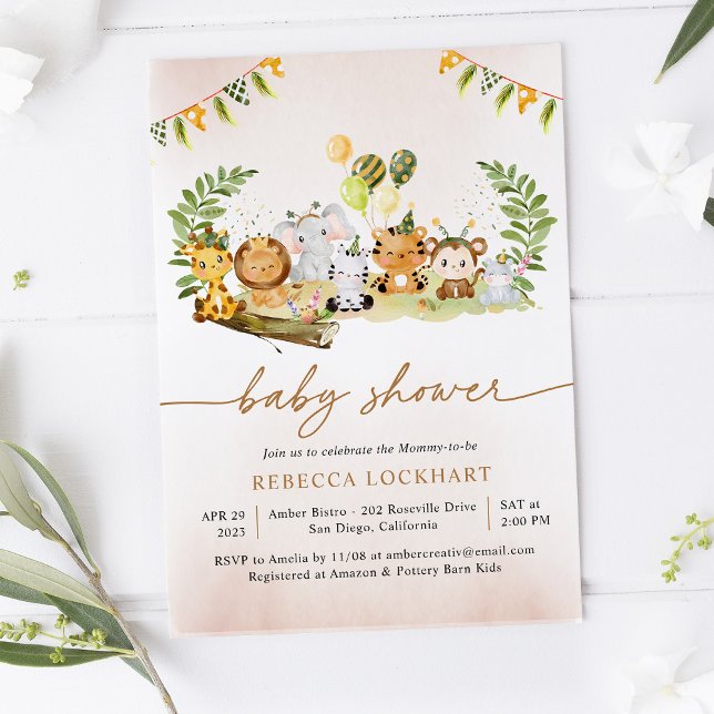 Cute Safari Animals Baby Shower Invitation (Creator Uploaded)