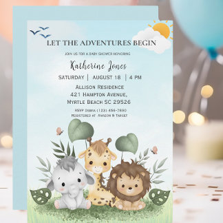 Cute Safari Animals Baby Shower Invitation