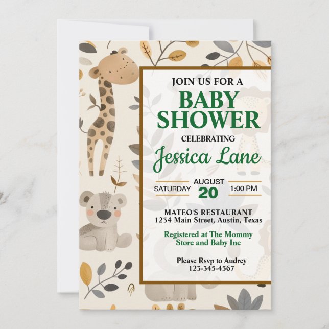Cute Safari Animals Baby Shower Invitation (Front)