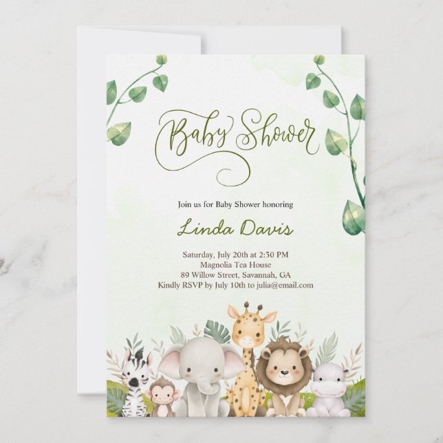 Cute Safari Animals Baby Shower Invitation  (Front)