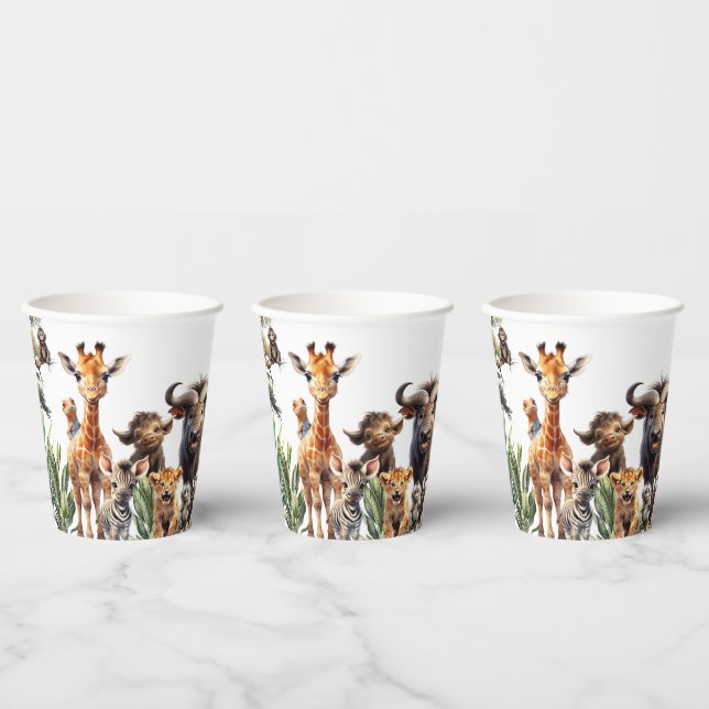 Cute Safari Animals Baby Shower Paper Cups (Multi)