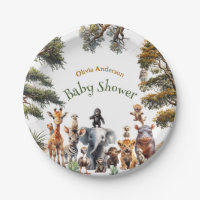 Cute Safari Animals Baby Shower Paper Plates