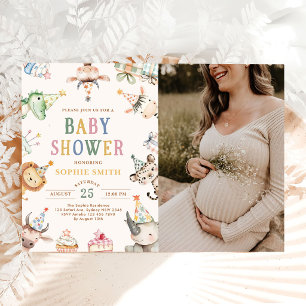 Cute Safari Animals Baby Shower Photo Invitation