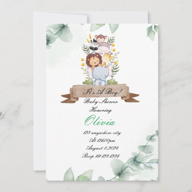 Cute safari animals baby shower  save the date (Front)
