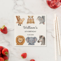 Cute Safari Animals Birthday Party Paper Napkins
