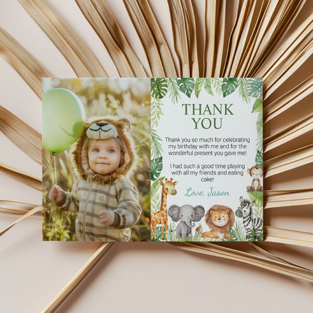 Cute Safari Animals Birthday Photo Thank You Card (Creator Uploaded)