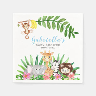 Cute Safari Animals   Blue Baby Boy Shower Napkin