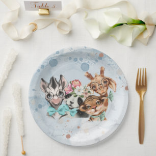 Cute Safari Animals blue jungle for kids Paper Plate