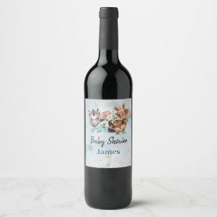 Cute Safari Animals blue jungle  Wine Label
