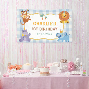 Cute Safari Animals Boy 1st Birthday Banner