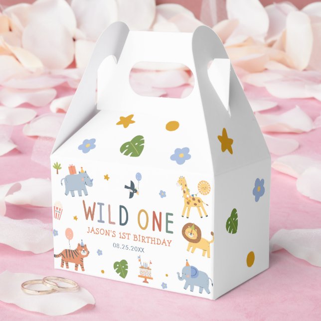 Cute Safari Animals Boy 1st Birthday Favour Box (Wedding)