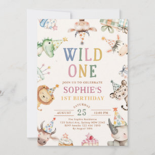 Cute Safari Animals Boy 1st Birthday Invitation