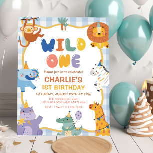 Cute Safari Animals Boy 1st Birthday Invitation