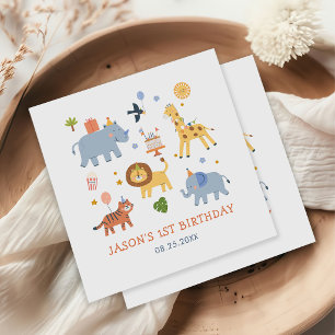 Cute Safari Animals Boy 1st Birthday Napkin