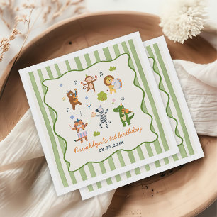Cute Safari Animals Boy 1st Birthday Napkins