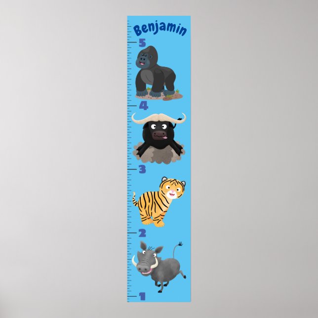 Cute safari animals cartoon growth chart (Front)