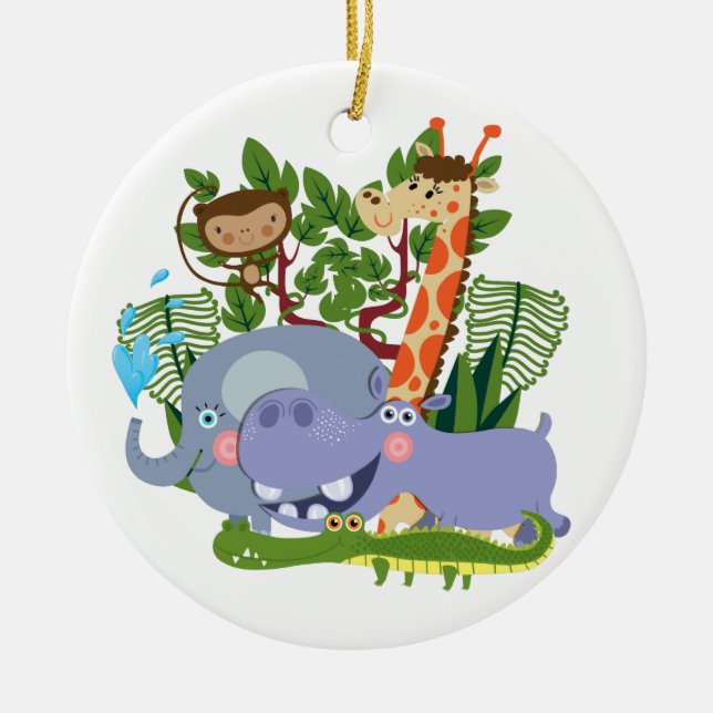 Cute Safari Animals Ceramic Tree Decoration (Front)